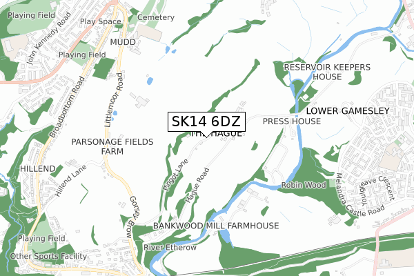 SK14 6DZ map - small scale - OS Open Zoomstack (Ordnance Survey)