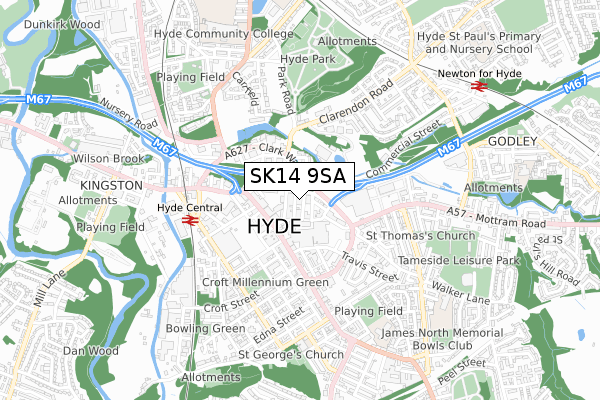 SK14 9SA map - small scale - OS Open Zoomstack (Ordnance Survey)