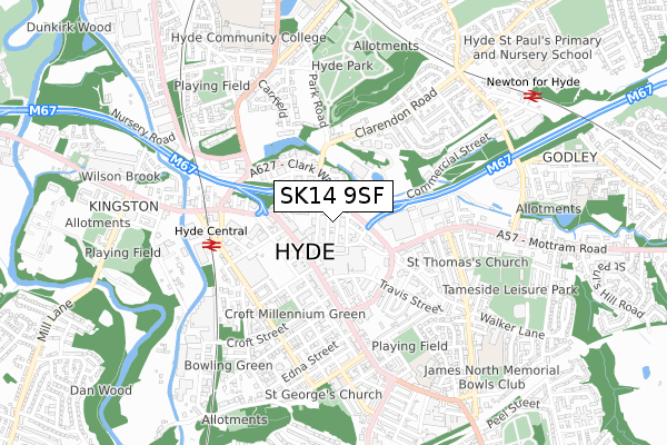 SK14 9SF map - small scale - OS Open Zoomstack (Ordnance Survey)