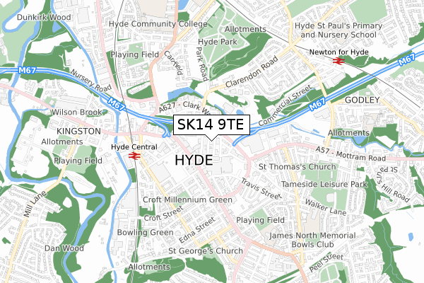 SK14 9TE map - small scale - OS Open Zoomstack (Ordnance Survey)