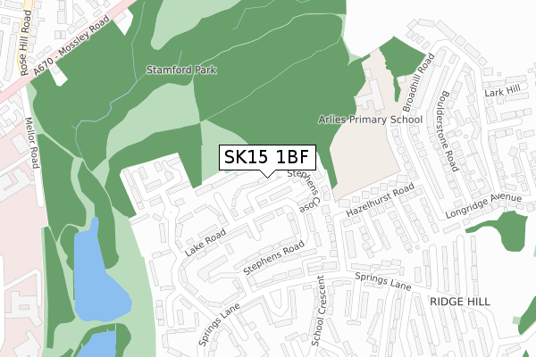 SK15 1BF map - large scale - OS Open Zoomstack (Ordnance Survey)