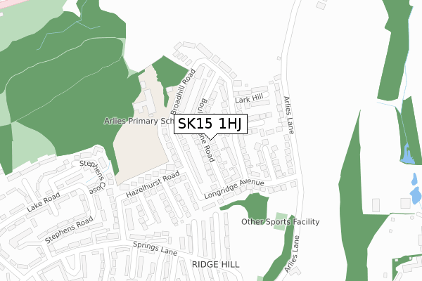 SK15 1HJ map - large scale - OS Open Zoomstack (Ordnance Survey)