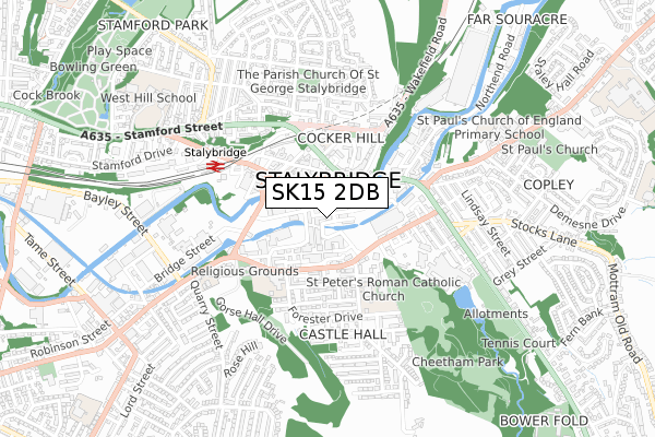 SK15 2DB map - small scale - OS Open Zoomstack (Ordnance Survey)