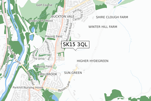 SK15 3QL map - small scale - OS Open Zoomstack (Ordnance Survey)