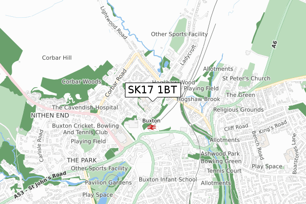 SK17 1BT map - small scale - OS Open Zoomstack (Ordnance Survey)