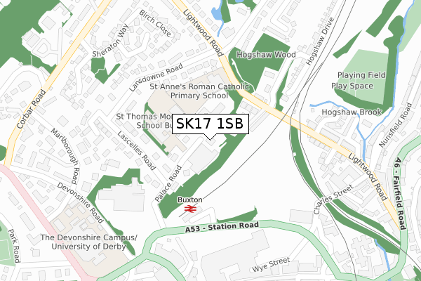 SK17 1SB map - large scale - OS Open Zoomstack (Ordnance Survey)