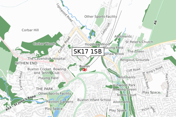 SK17 1SB map - small scale - OS Open Zoomstack (Ordnance Survey)