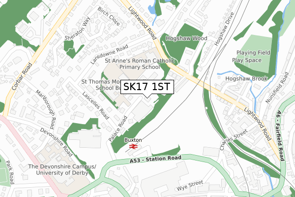 SK17 1ST map - large scale - OS Open Zoomstack (Ordnance Survey)