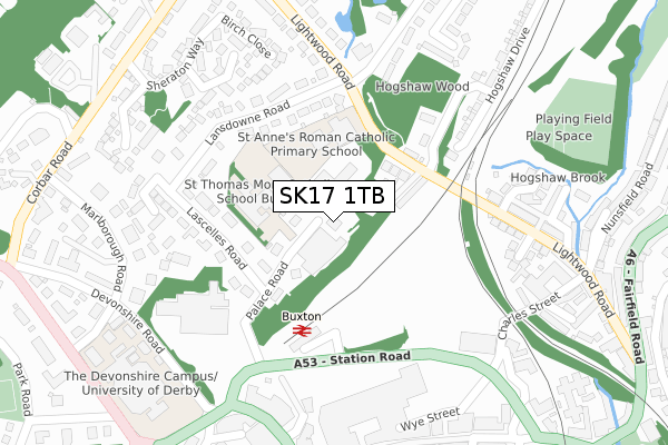 SK17 1TB map - large scale - OS Open Zoomstack (Ordnance Survey)