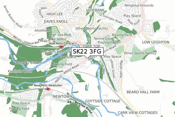 SK22 3FG map - small scale - OS Open Zoomstack (Ordnance Survey)