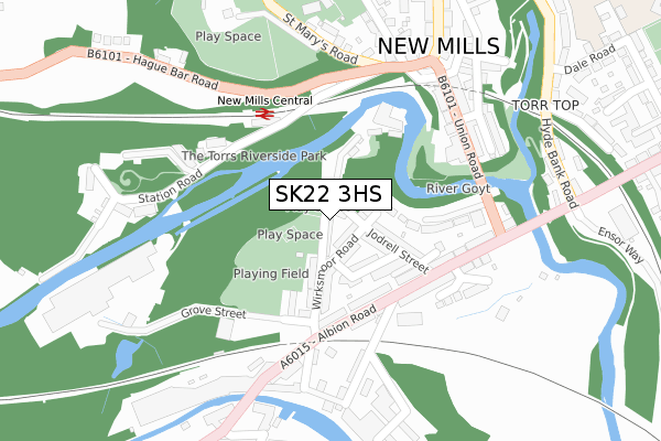 SK22 3HS map - large scale - OS Open Zoomstack (Ordnance Survey)