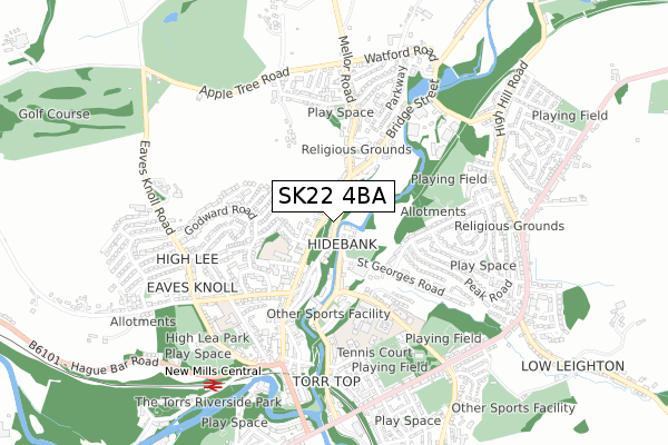 SK22 4BA map - small scale - OS Open Zoomstack (Ordnance Survey)