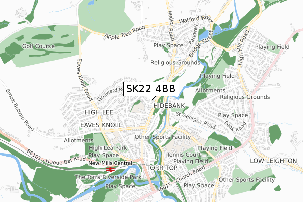 SK22 4BB map - small scale - OS Open Zoomstack (Ordnance Survey)