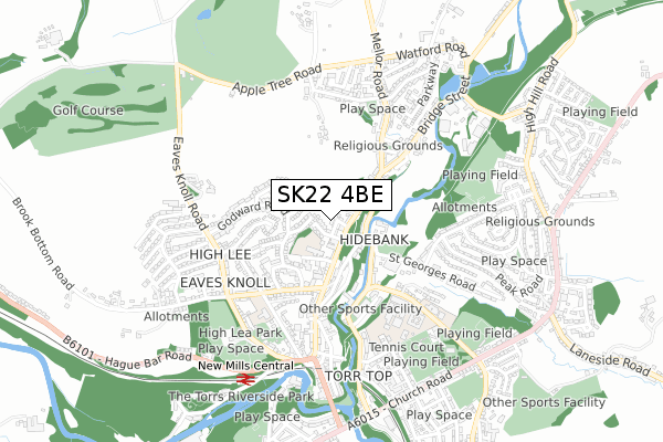 SK22 4BE map - small scale - OS Open Zoomstack (Ordnance Survey)