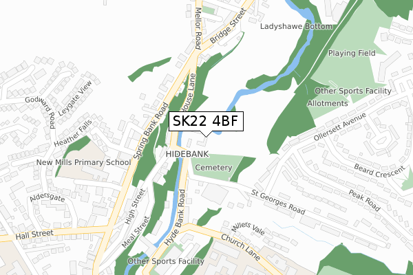 SK22 4BF map - large scale - OS Open Zoomstack (Ordnance Survey)