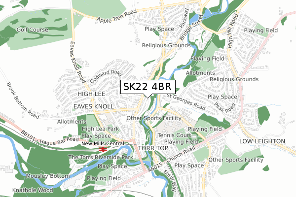 SK22 4BR map - small scale - OS Open Zoomstack (Ordnance Survey)