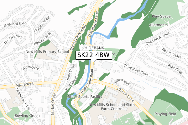 SK22 4BW map - large scale - OS Open Zoomstack (Ordnance Survey)