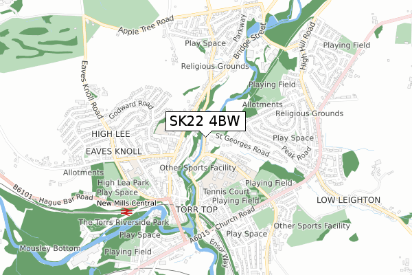 SK22 4BW map - small scale - OS Open Zoomstack (Ordnance Survey)