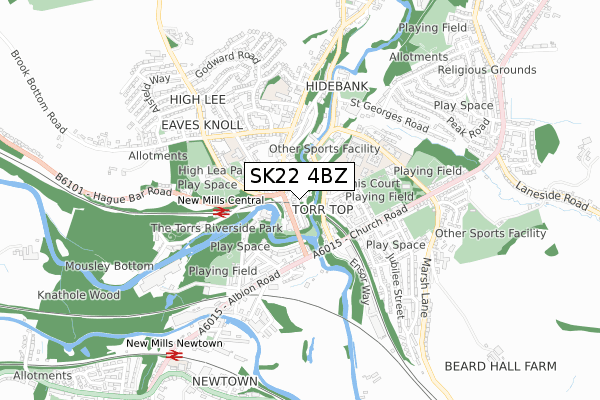 SK22 4BZ map - small scale - OS Open Zoomstack (Ordnance Survey)