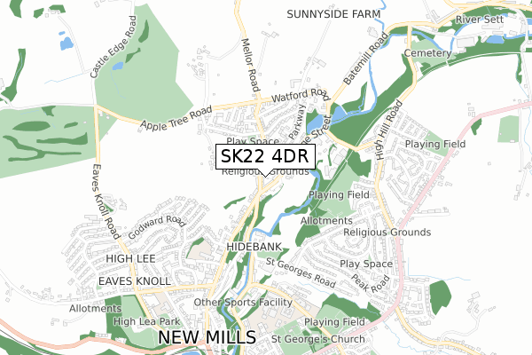 SK22 4DR map - small scale - OS Open Zoomstack (Ordnance Survey)