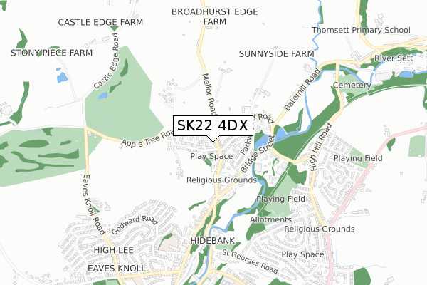 SK22 4DX map - small scale - OS Open Zoomstack (Ordnance Survey)