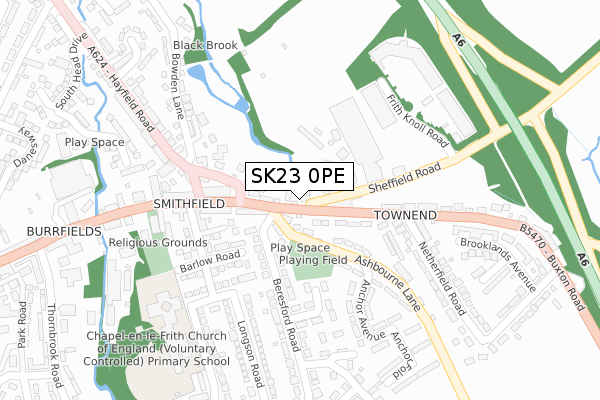 SK23 0PE map - large scale - OS Open Zoomstack (Ordnance Survey)