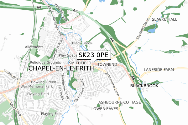 SK23 0PE map - small scale - OS Open Zoomstack (Ordnance Survey)