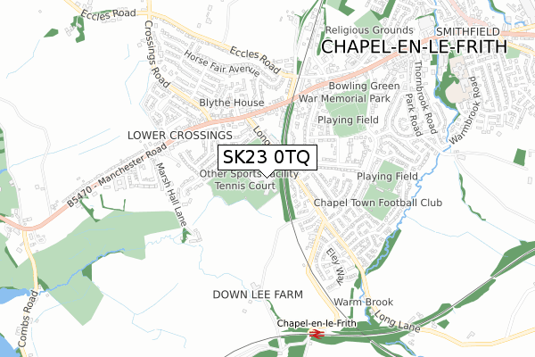 SK23 0TQ map - small scale - OS Open Zoomstack (Ordnance Survey)