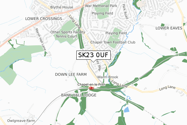 SK23 0UF map - small scale - OS Open Zoomstack (Ordnance Survey)