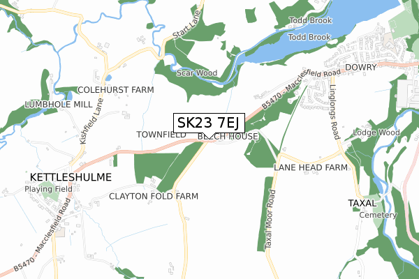 SK23 7EJ map - small scale - OS Open Zoomstack (Ordnance Survey)