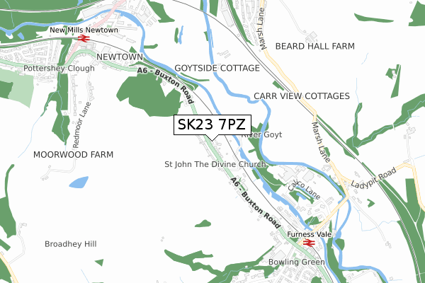 SK23 7PZ map - small scale - OS Open Zoomstack (Ordnance Survey)