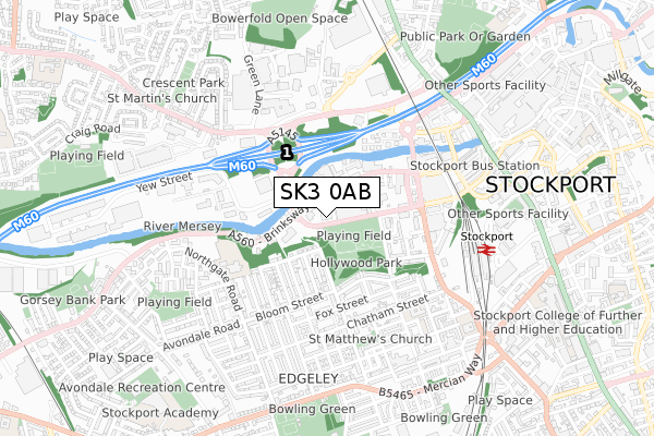 SK3 0AB map - small scale - OS Open Zoomstack (Ordnance Survey)