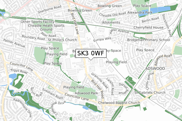 SK3 0WF map - small scale - OS Open Zoomstack (Ordnance Survey)