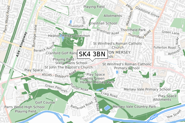 SK4 3BN map - small scale - OS Open Zoomstack (Ordnance Survey)