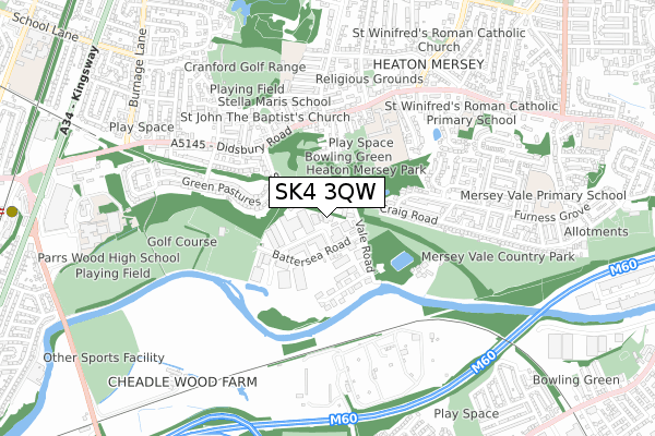 SK4 3QW map - small scale - OS Open Zoomstack (Ordnance Survey)