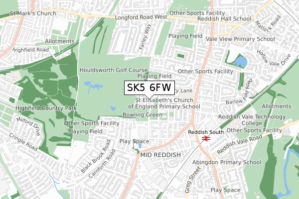 SK5 6FW map - small scale - OS Open Zoomstack (Ordnance Survey)