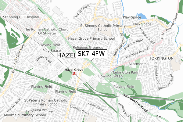 SK7 4FW map - small scale - OS Open Zoomstack (Ordnance Survey)