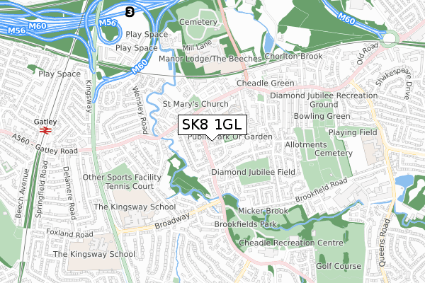 SK8 1GL map - small scale - OS Open Zoomstack (Ordnance Survey)