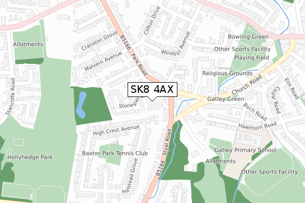 SK8 4AX map - large scale - OS Open Zoomstack (Ordnance Survey)