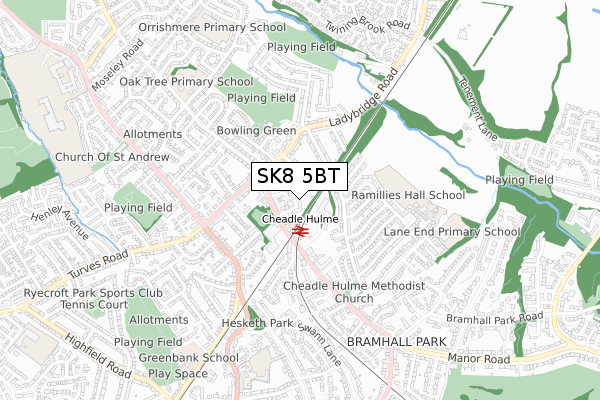 SK8 5BT map - small scale - OS Open Zoomstack (Ordnance Survey)