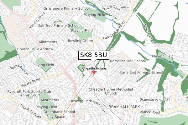 SK8 5BU map - small scale - OS Open Zoomstack (Ordnance Survey)