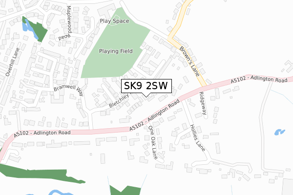 SK9 2SW map - large scale - OS Open Zoomstack (Ordnance Survey)