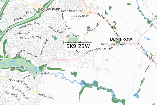 SK9 2SW map - small scale - OS Open Zoomstack (Ordnance Survey)