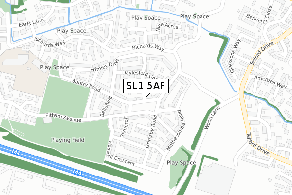 SL1 5AF map - large scale - OS Open Zoomstack (Ordnance Survey)