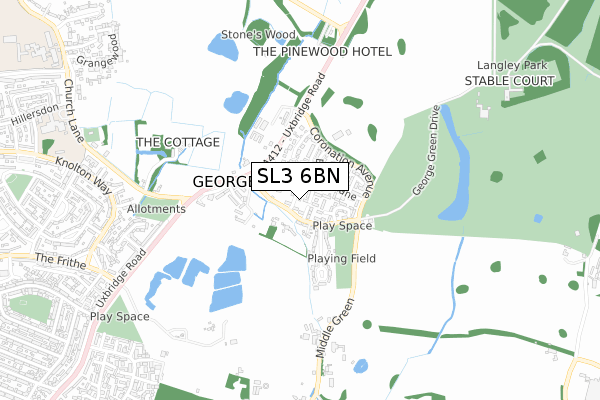 SL3 6BN map - small scale - OS Open Zoomstack (Ordnance Survey)