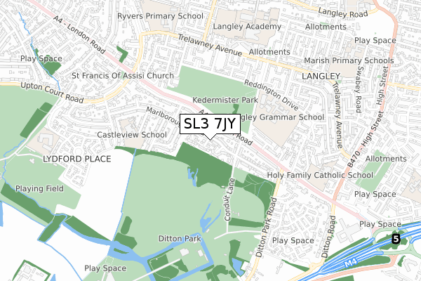 SL3 7JY map - small scale - OS Open Zoomstack (Ordnance Survey)