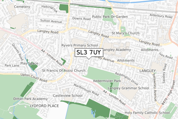 SL3 7UY map - small scale - OS Open Zoomstack (Ordnance Survey)