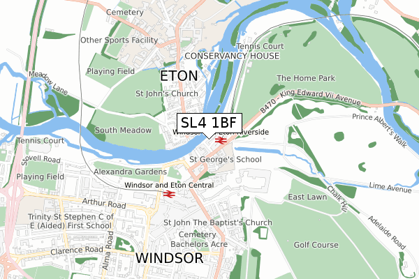 SL4 1BF map - small scale - OS Open Zoomstack (Ordnance Survey)