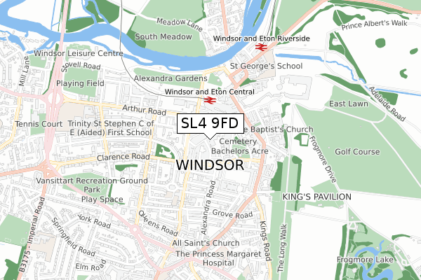 SL4 9FD map - small scale - OS Open Zoomstack (Ordnance Survey)