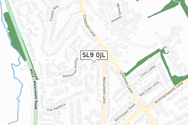 SL9 0JL map - large scale - OS Open Zoomstack (Ordnance Survey)